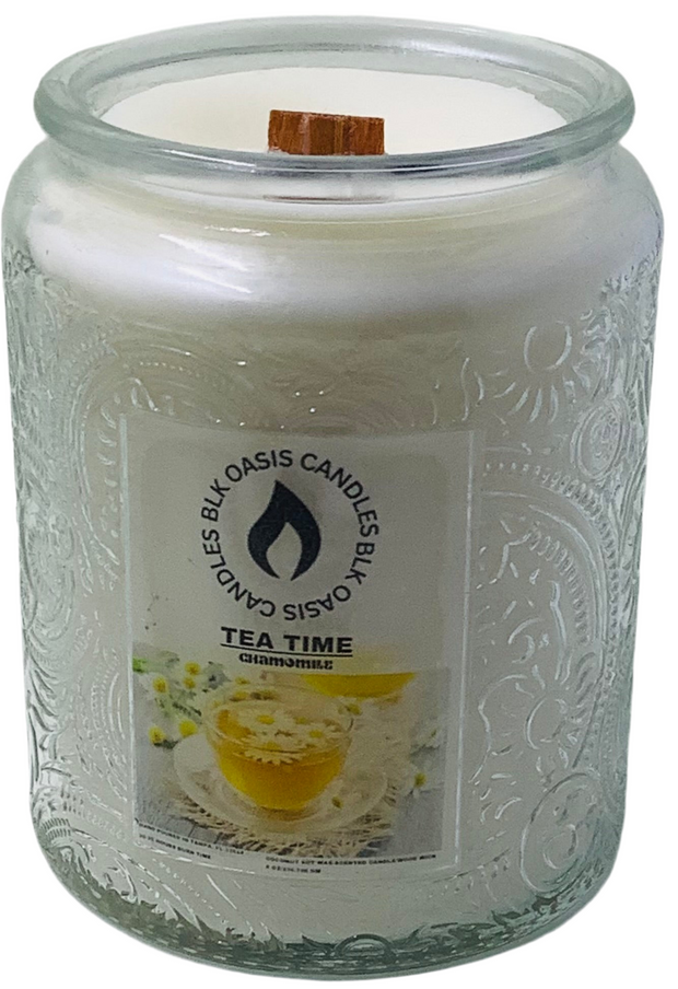 Tea Time Luce Candle with a calming chamomile fragrance.  Cuddle up with a blanket and let the aroma engulf you.