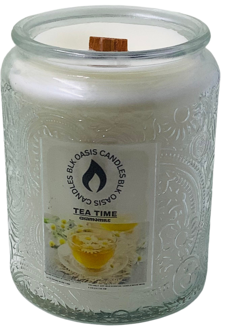 Tea Time Luce Candle with a calming chamomile fragrance.  Cuddle up with a blanket and let the aroma engulf you.